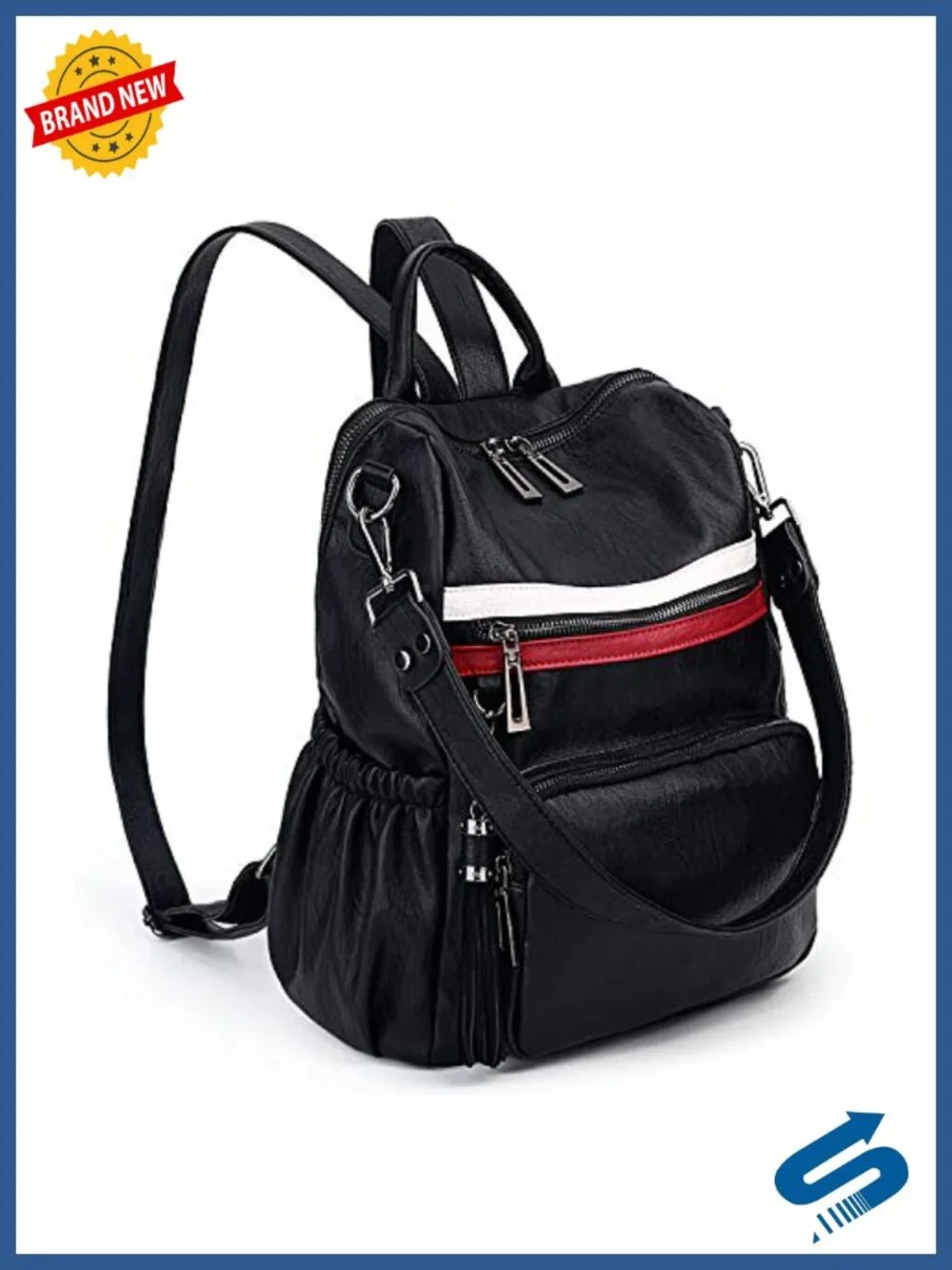 Women's Vegan Leather Convertible Backpack Purse with Tassel, Travel Rucksack